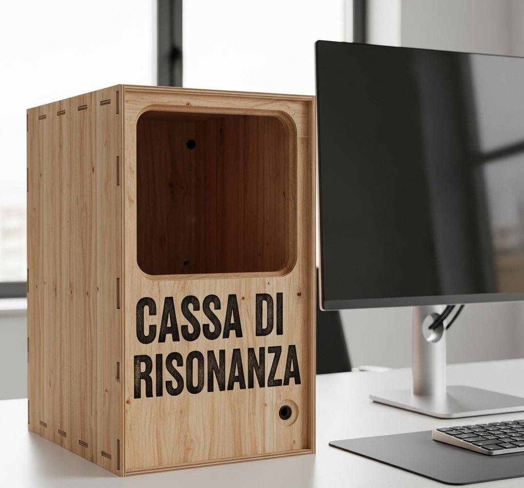 cassa di risonanza al posto del processore del pc; l'effetto di Dunning-Kruger rafforza la creazione di casse di risonanza nel mondo virtuale