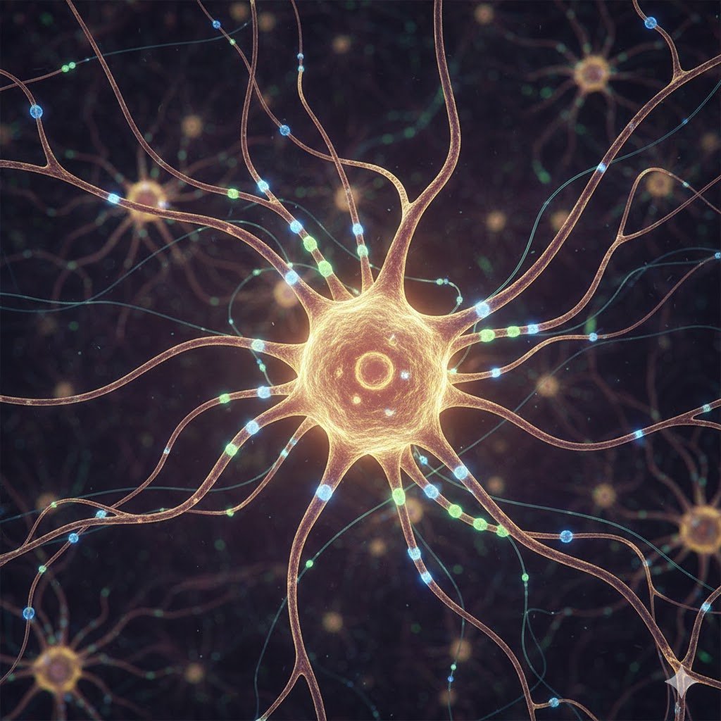 immagine di un neurone con le sue ramificazioni sinaptiche