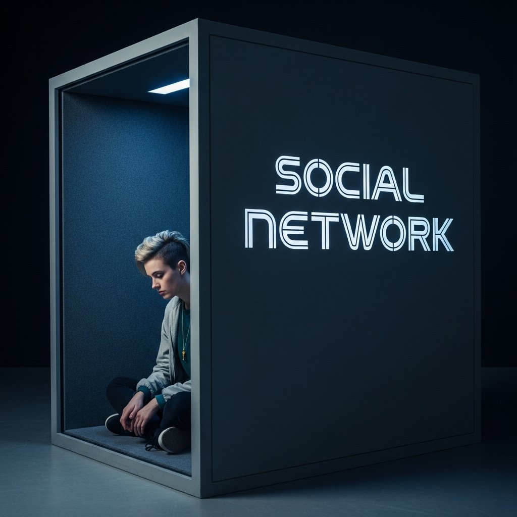 i social network possono creare dipendenza ed isolare le persone, nell'immagine una ragazza è chiusa all'interno di una scatola