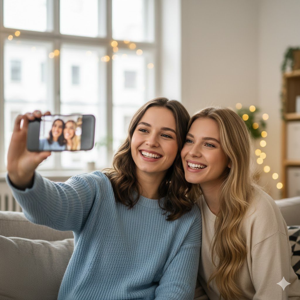 dipendenza da social network, due ragazze si fanno un selfie